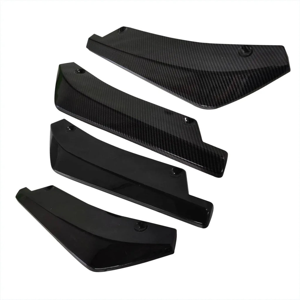 Pair of light black water transfer carbon fibre style PP rear spoiler pieces with screws on car rear