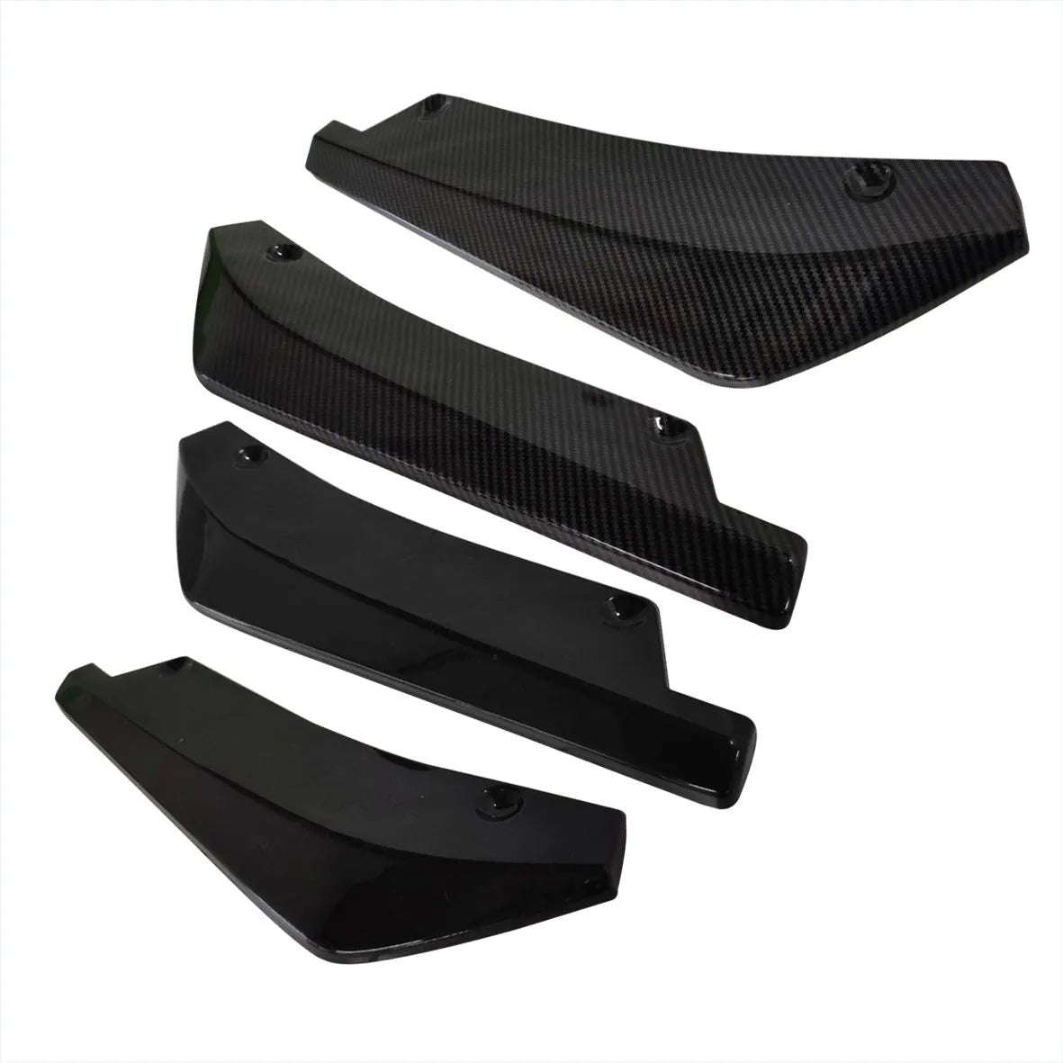 Pair of light black water transfer carbon fibre style PP rear spoiler pieces with screws on car rear