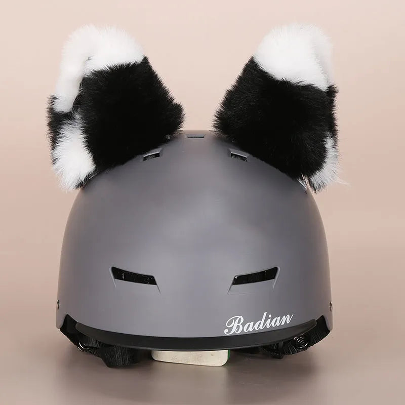 Plush fabric cartoon helmet hat decoration for ski helmets in multiple style variations