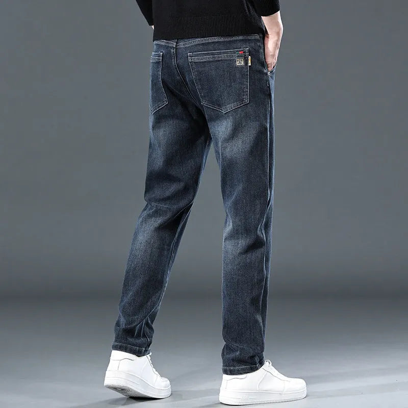 Slim straight casual trousers in blue grey colour with micro-elastic polyester fabric for teenage summer wear