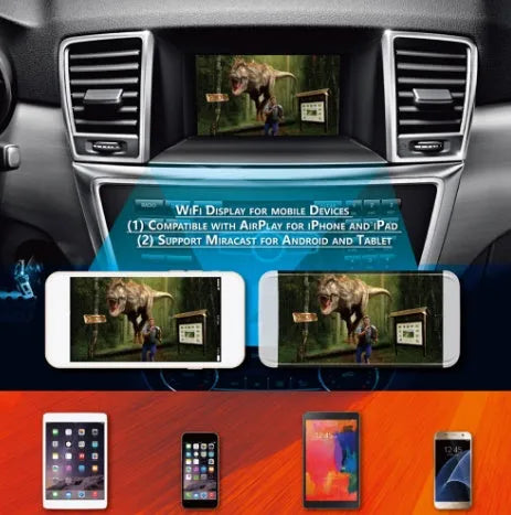 Black car mirror link box Wi-Fi converter with cables for smartphone screen mirroring to car player
