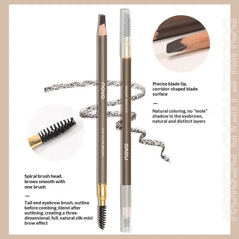 Natural Shaping Machete Smudge-proof Double-ended Eyebrow Pencil in four shades with spoolie brush