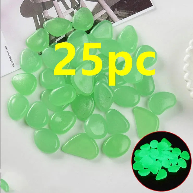 Luminous fluorescent aquarium and garden pebbles in mixed colours including dark purple, yellow, light blue, pink, orange