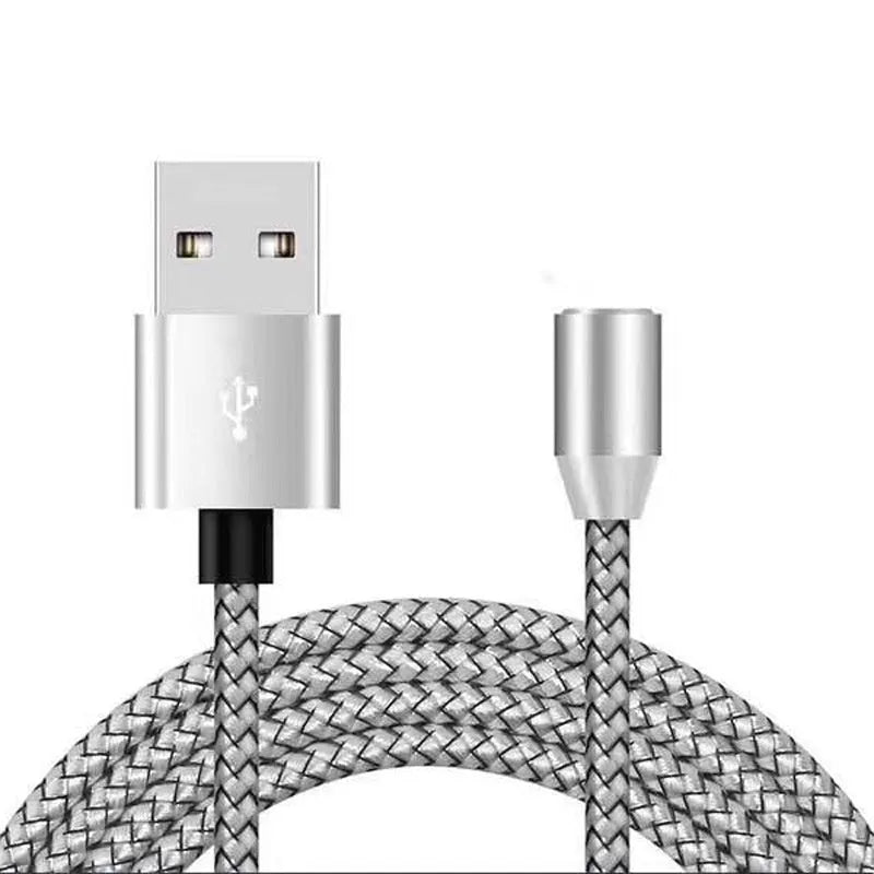 Magnetic three-in-one charging cable with interchangeable Android, Type C and Apple tips