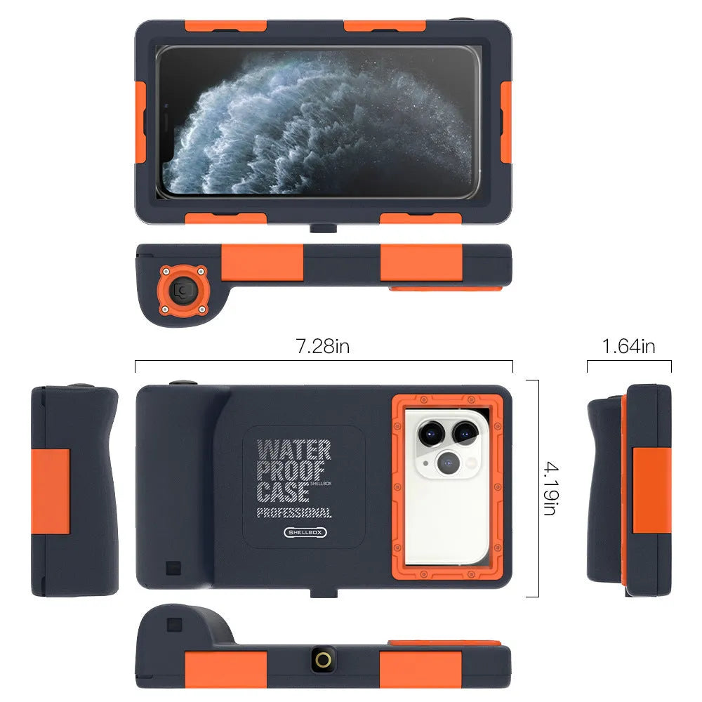 Orange waterproof mobile phone case for Apple and Samsung smartphones with transparent PC PET construction