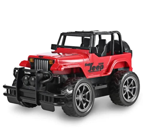 Wrangler Knight remote control car in red on grass, with controller, 4-channel off-road drift car for children over 3