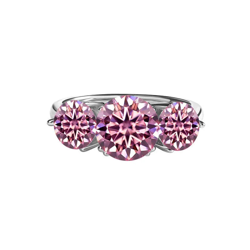 S925 silver moissanite three-life stone flower ring 4 karat 14mm for women in champagne colour