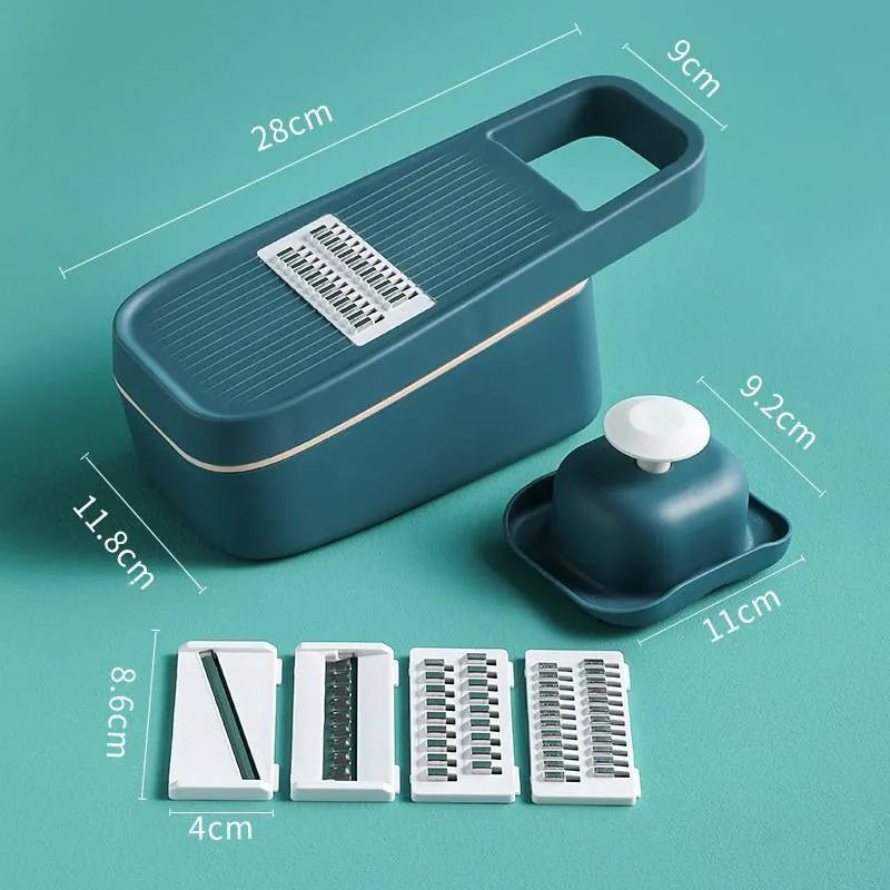 Multi function cutter with 304 stainless steel blade and PP body in Blue for kitchen slicing and shredding
