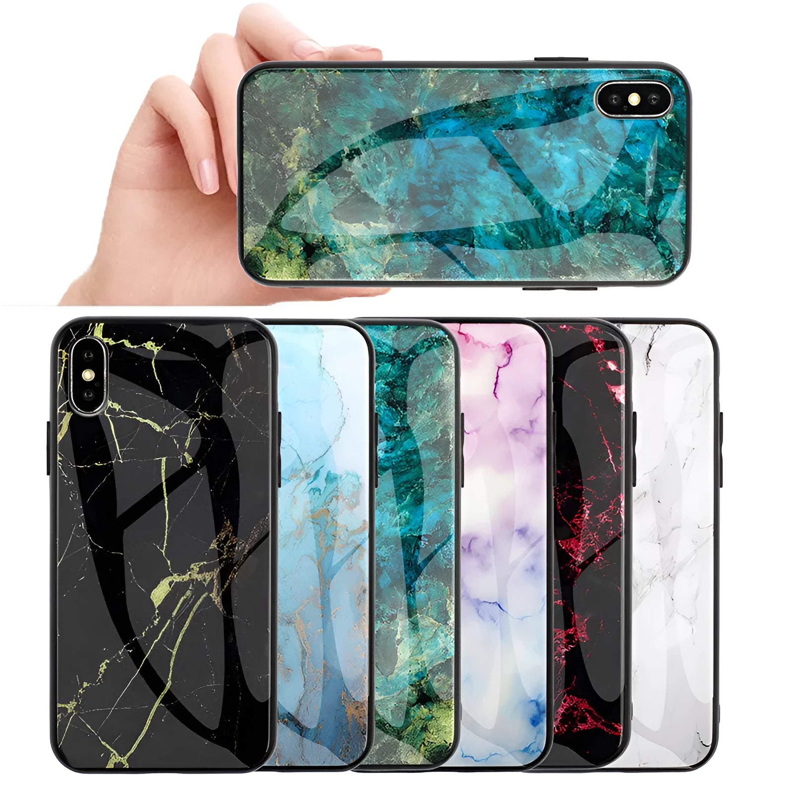 Huawei mobile phone case with marbled glass and TPU protective shell in blue colour.