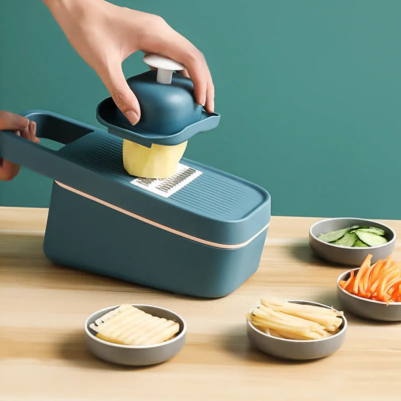 Multi function cutter with 304 stainless steel blade and PP body in Blue for kitchen slicing and shredding