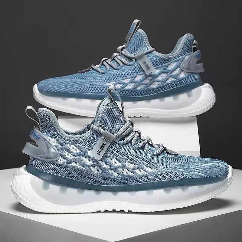 Men's woven mesh platform sneakers in multiple colours with flat heel and lace-up closure