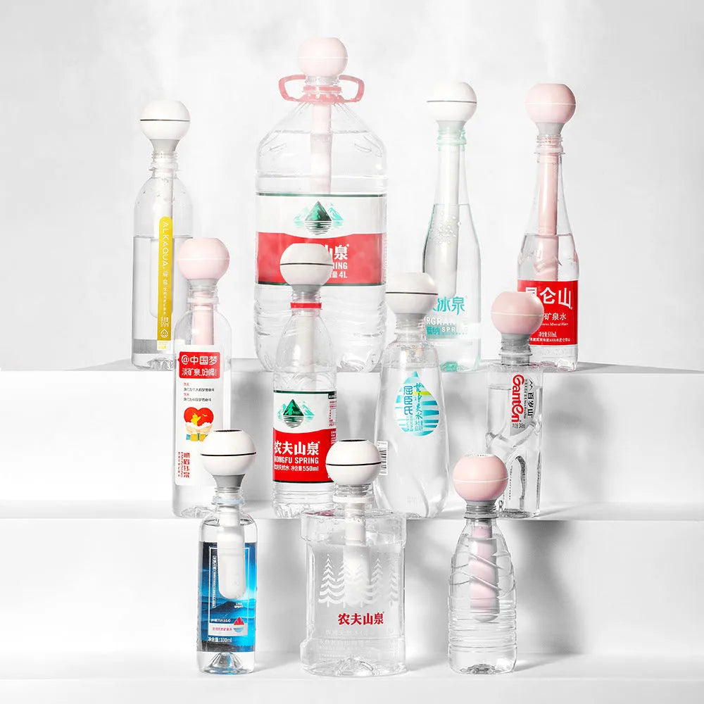 Columnar magic wand humidifier in pink or white with USB cable and 1 litre water tank