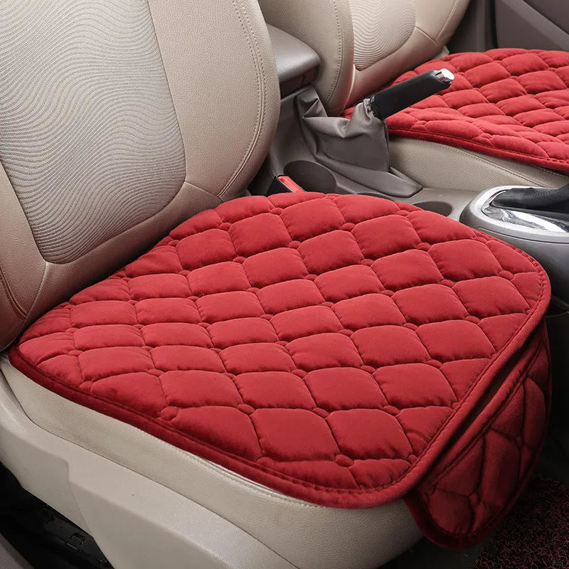 Car anti-slip seat cushion warming pad in plush and cotton filling for winter, five seats without backrest