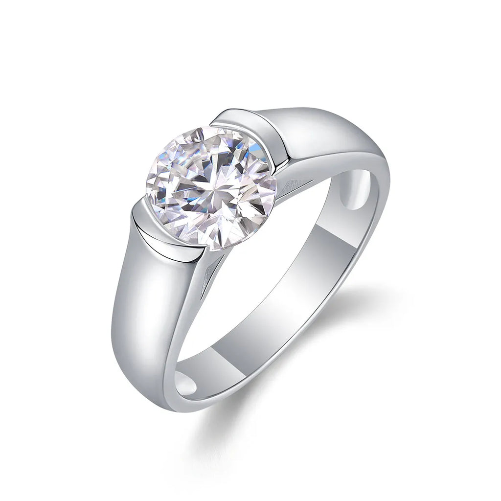 Wedding ring set with 2 carat moissanite stone in platinum-plated S925 silver, gift box and GRA certificate