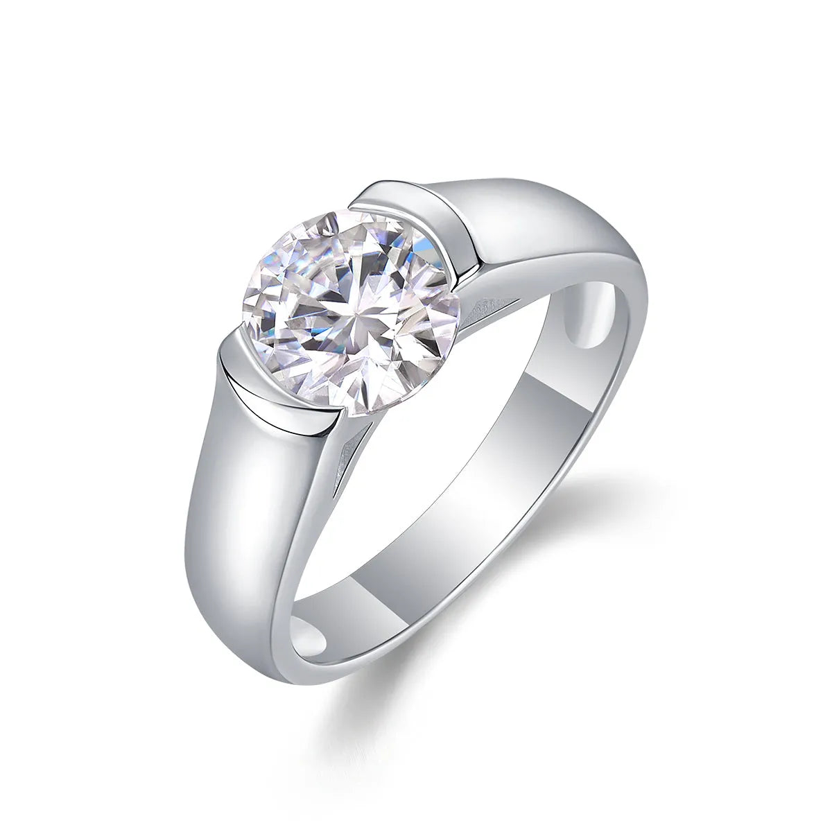 Wedding ring set with 2 carat moissanite stone in platinum-plated S925 silver, gift box and GRA certificate