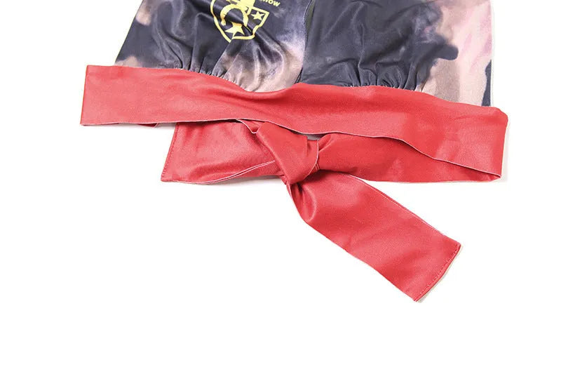 Red women's high waist hip lift swim shorts and matching bikini top with 3D printed pattern