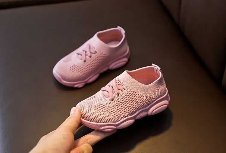 Children's fabric slip-on shoes with non-slip rubber soles in white, black, pink or grey colours