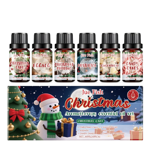Christmas essential oil set with six 10ml bottles of festive fragrances for aromatherapy
