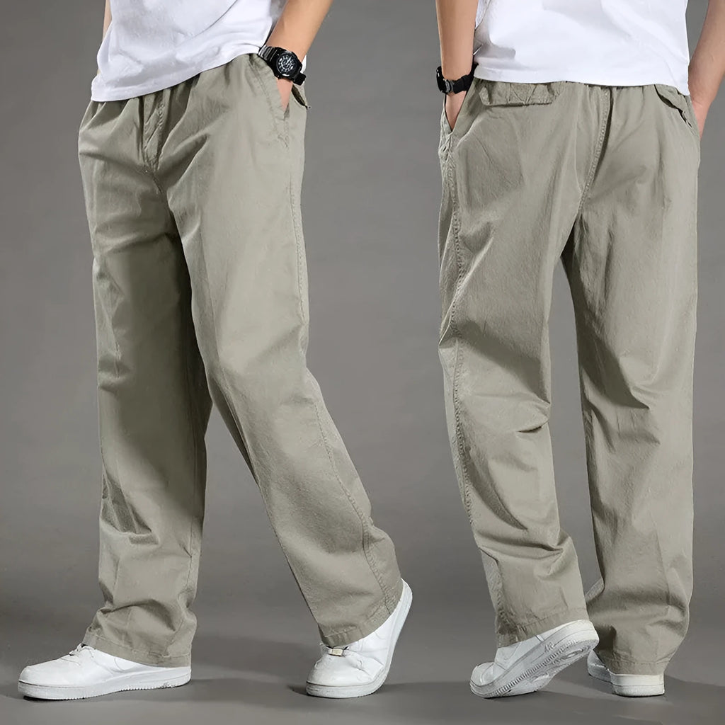 Men's cotton loose straight leg trousers in black, size M, five colours available