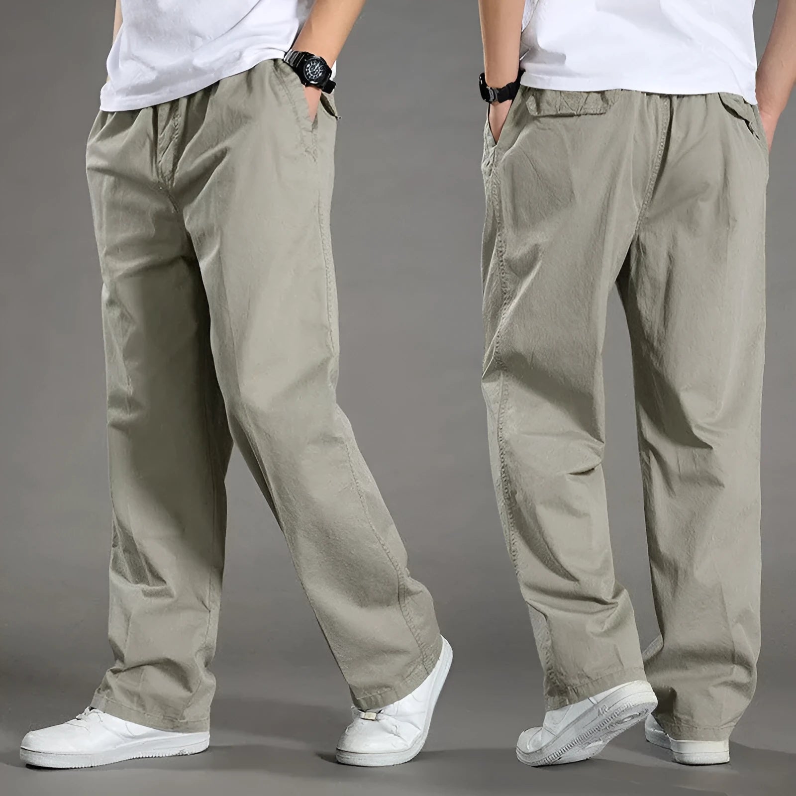 Men's cotton loose straight leg trousers in black, size M, five colours available