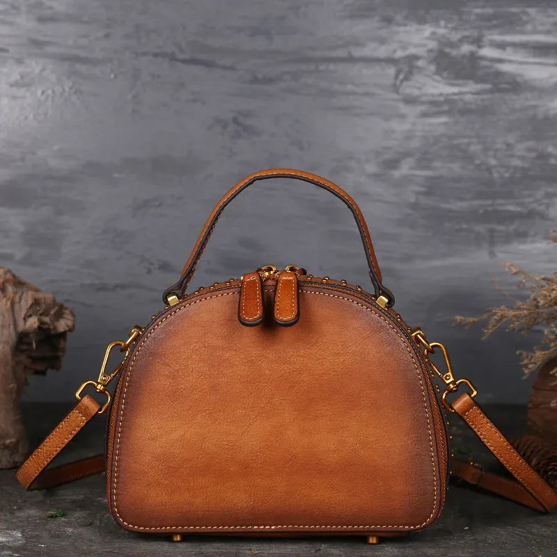 Vintage suede cowhide handbag with multi-functional interior compartments, 21cm length, in Bean Shahong colour