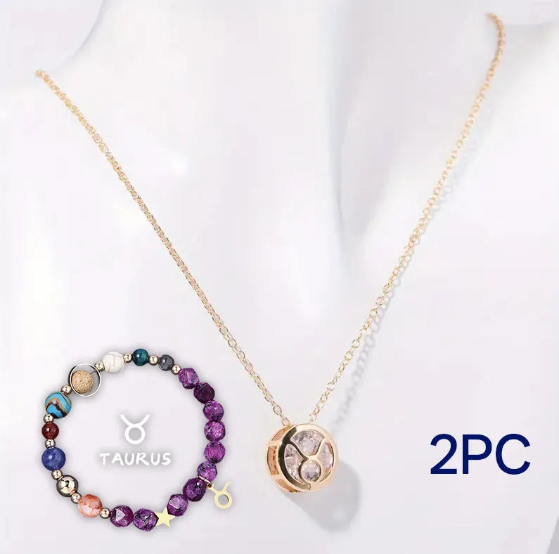 Natural stone beaded necklace and matching bracelet set laid flat, showing genuine gemstone beads.
