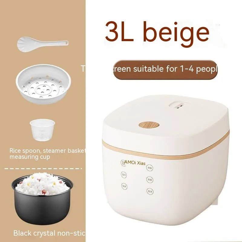 White intelligent multi-function rice cooker with 3L capacity and included accessories