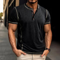 Men's short sleeve polo shirt summer solid colour cotton blend button top khaki