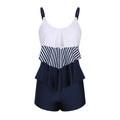 Ladies stripe bikini set with boyshorts bottom in polyester fabric