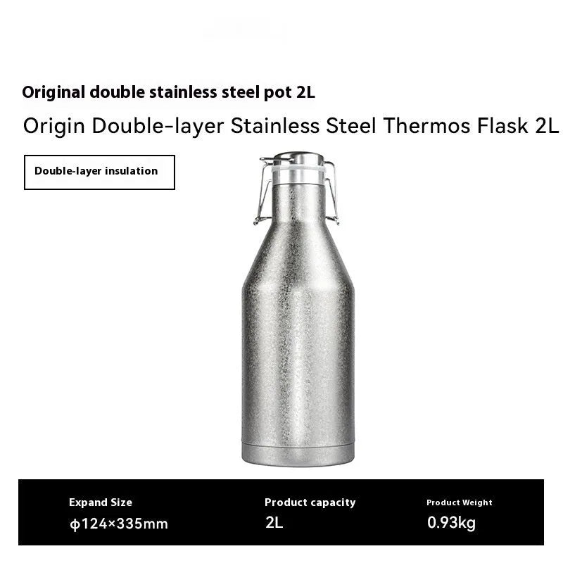 Large stainless steel outdoor thermal pot with handle for portable use during camping and picnics
