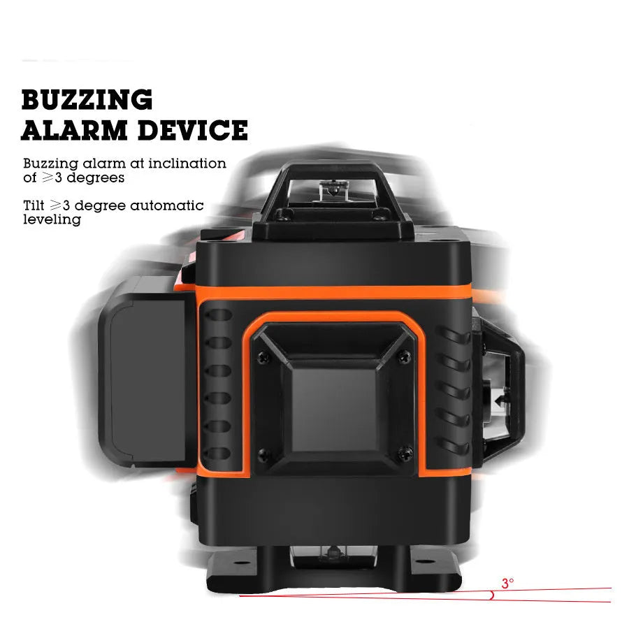 Rotating laser level projecting 16 orange laser lines with wall sticker mount and USB charging port