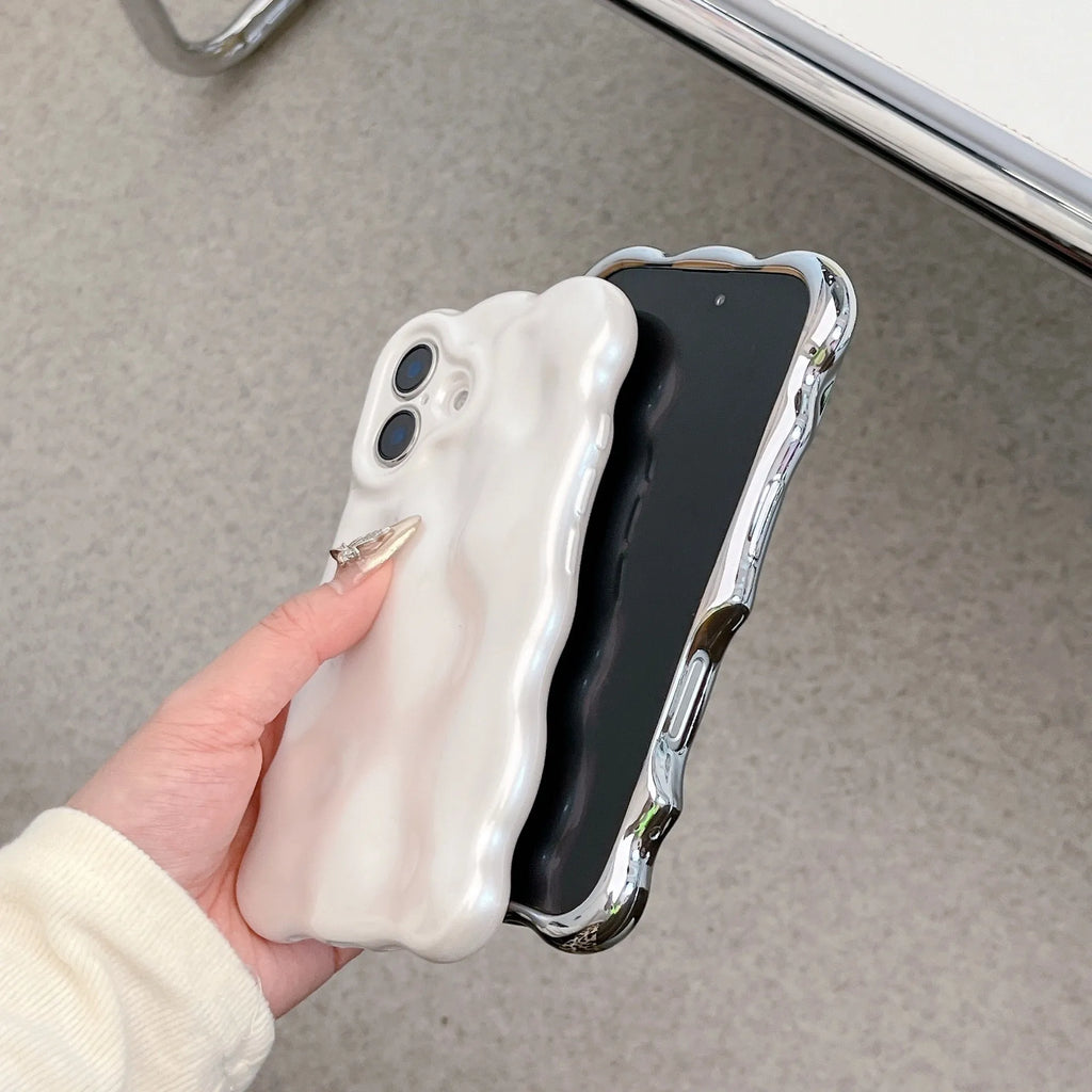 Niche Advanced Sense Plating Shell TPU phone case with wave bubble finish in silver electroplated colour