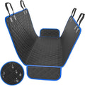 Waterproof cloth car pet kennel rear seat cushion in black measuring 137x147cm placed on a car back seat