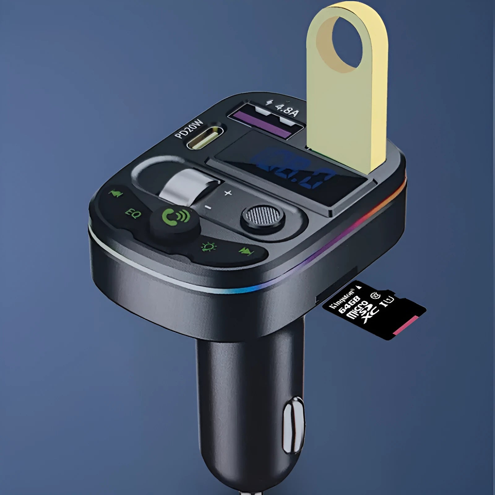 Q28 Bluetooth car receiver with MP3 playback, voltage display, and ABS plastic case