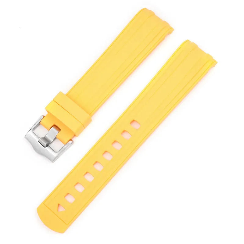 Original style Apple Watch replacement strap in multiple colours with silver buckle, shown in 20mm and 22mm sizes.