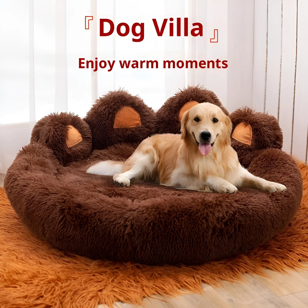 Plush kennel thickened pet bed in coffee colour with hand-shaped brush nest design, 50cm diameter option