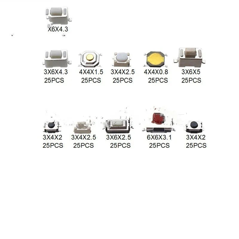Box containing 250 surface mount tactile push button switches for electronics repair