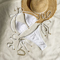 Women's halter lace-up bikini set in milky white, green or white colours