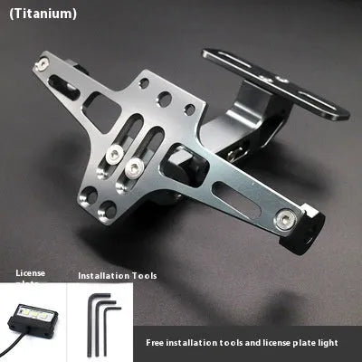 Aluminum alloy license plate holder support bracket with integrated lights in black finish
