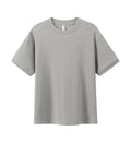 Men's loose grey cotton short-sleeved t-shirt on a hanger, casual summer wear.