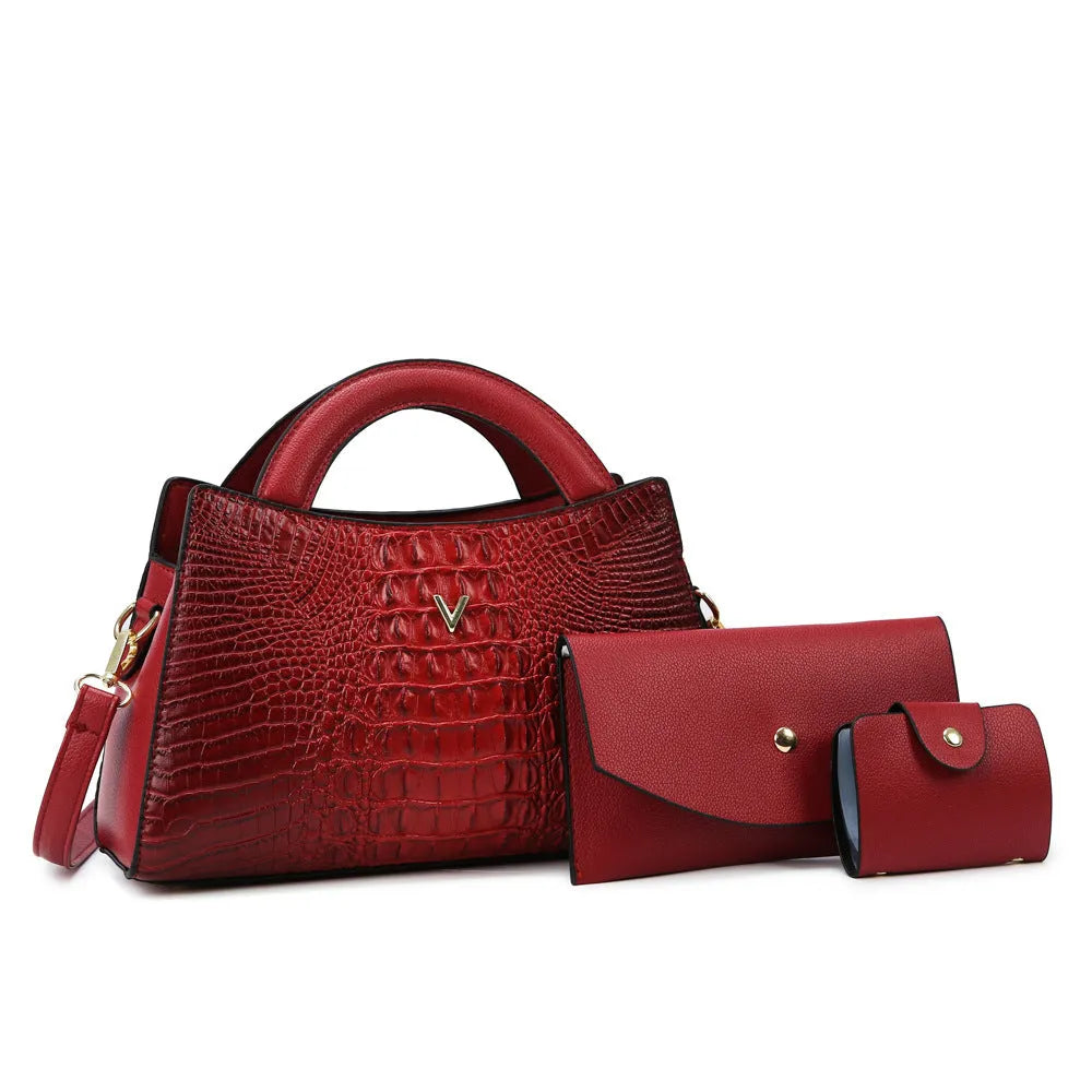Women's crocodile pattern PU crossbody handbag in square vertical design with single shoulder strap