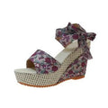 Women's floral wedge sandals with peep toe and ankle strap buckle in available colour options