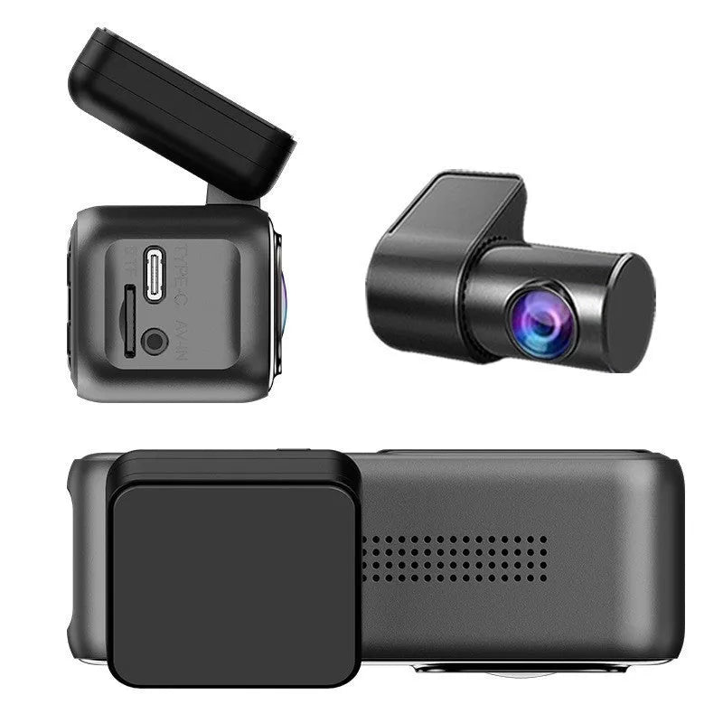 Black driving recorder dash cam with a 1.2-inch screen mounted on a car windscreen.