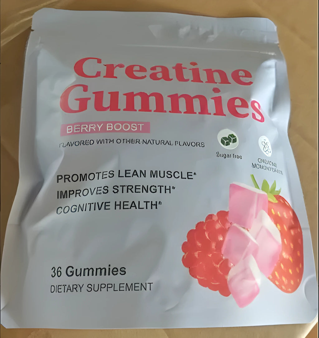 Bag of 36 creatine gummy supplements for muscle recovery, chewable format