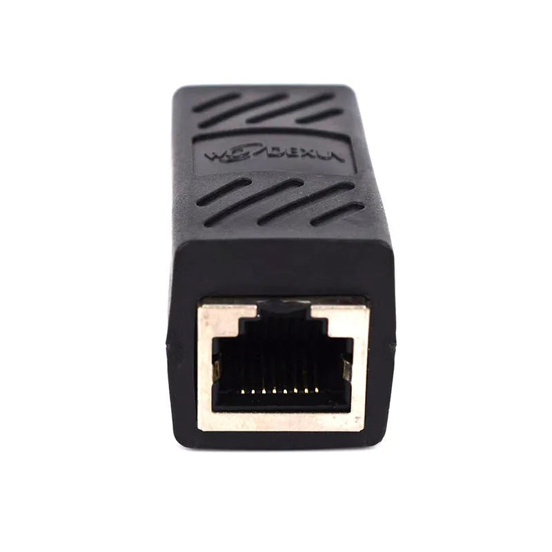 Black RJ45 network cable butt joint extender adapter for connecting two ethernet cables
