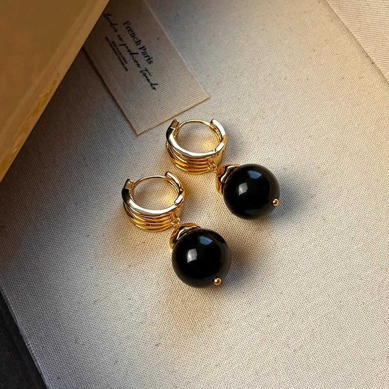 Maillard Tigereye geometric earrings with French retro style and real gold plating