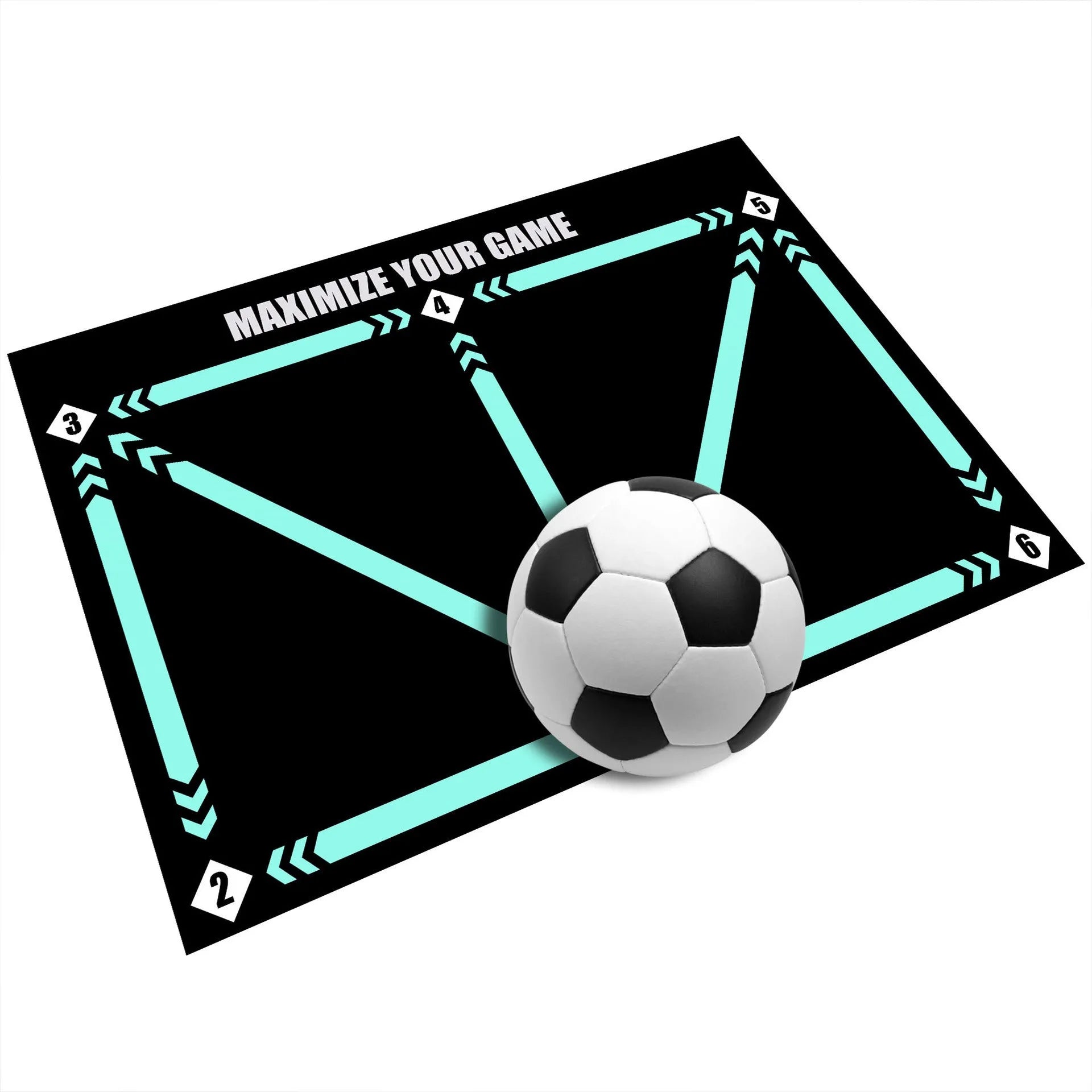 Black non-slip football training mat measuring 60 by 90 centimetres