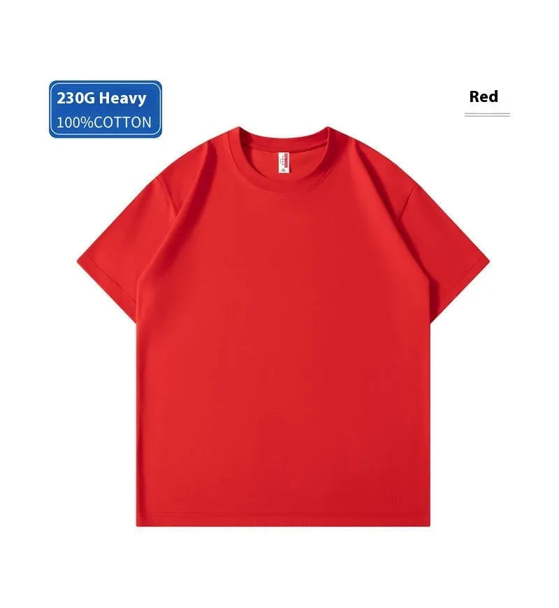 Heavy cotton loose fit t-shirt on a hanger, shown in a solid colour with short sleeves.