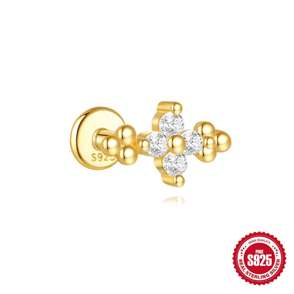 S925 sterling silver moon and star earrings with embedded diamond accents in a gold colour finish.