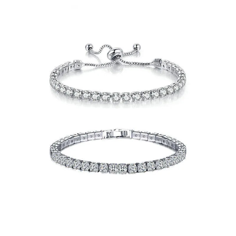 Simple stainless steel bracelet with square zircon crystal in silver finish on wrist